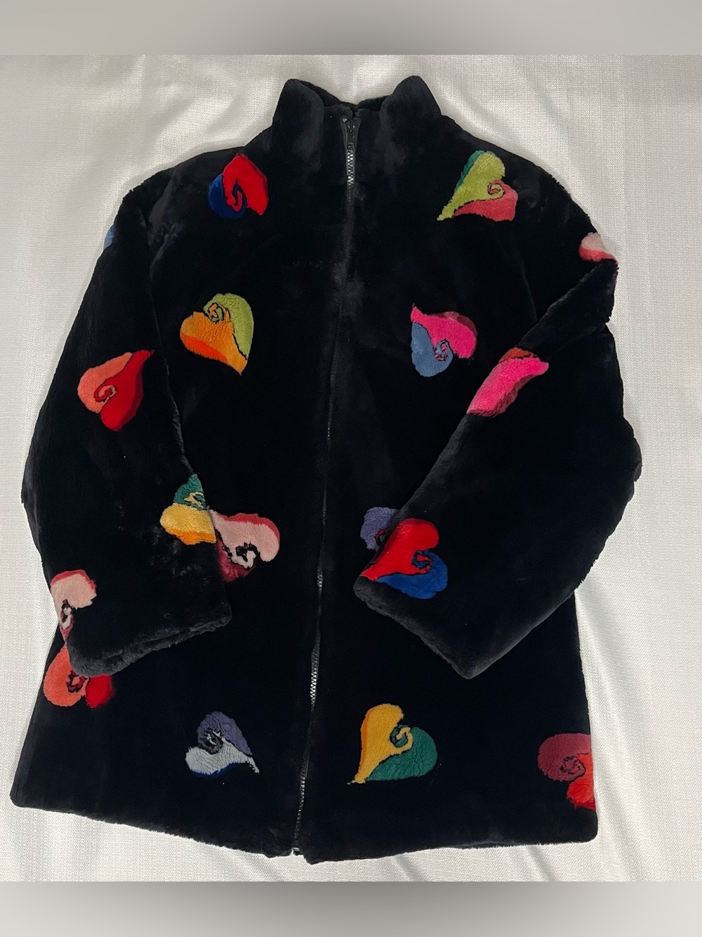 Vintage Zuki Sheared Beaver Fur Intarsia Heart Motif Coat - Measures Small